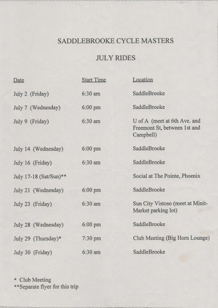 Ride  - Jul 1993 - Schedule